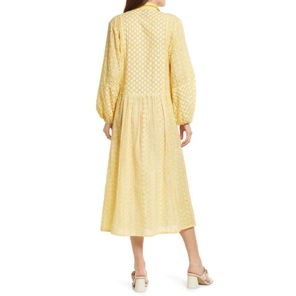 Area Stars Luna Dress Yellow Eyelet Puff Sleeve Midi Dress Cottagecore NWT L - Picture 2 of 11